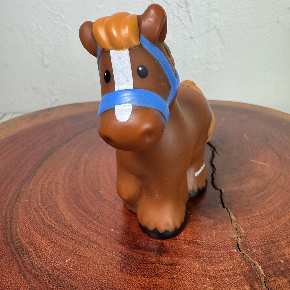 Fisher Price Little People Brown Horse Pony Blue Bridle Mattel 2015 DFN55